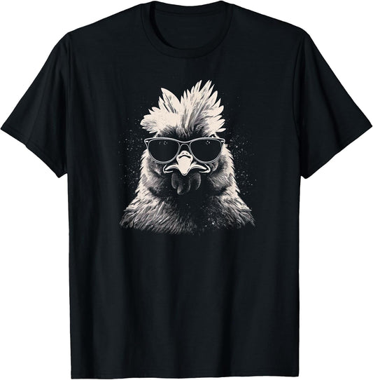 Cool Chicken with Sunglasses Sketch Punk Stencil Rooster T-Shirt
