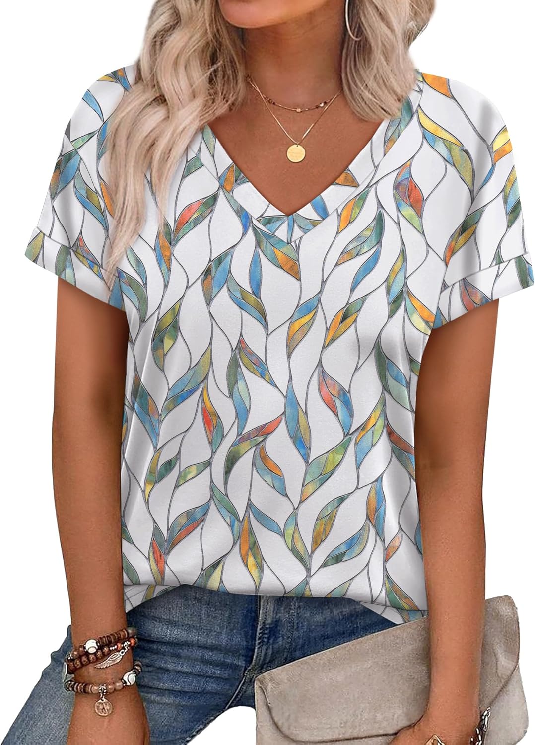 Womens T Shirts Short Sleeve Summer Tops Cute V Neck Casual Blouses