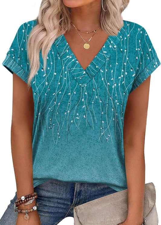 Womens Summer Tops Short Sleeve Shrits 2026 Trendy V Neck Spring Outfits Beach Vacation Clothes