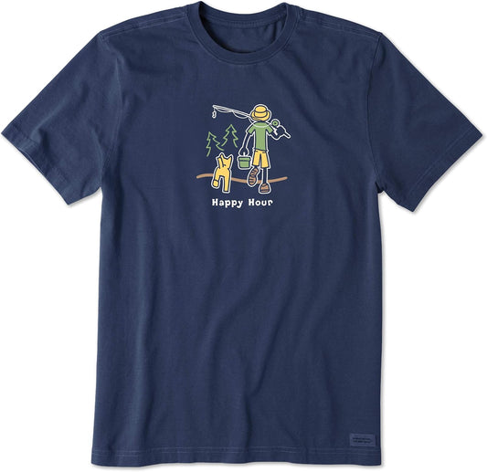 Men's Crusher Tee Shirt, Short Sleeve Cotton Graphic T-Shirts, Happy Hour Fish