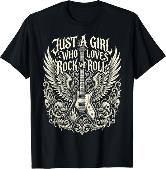 Rock Band Just a Girl Who Loves Rock and Roll Guitar T-Shirt