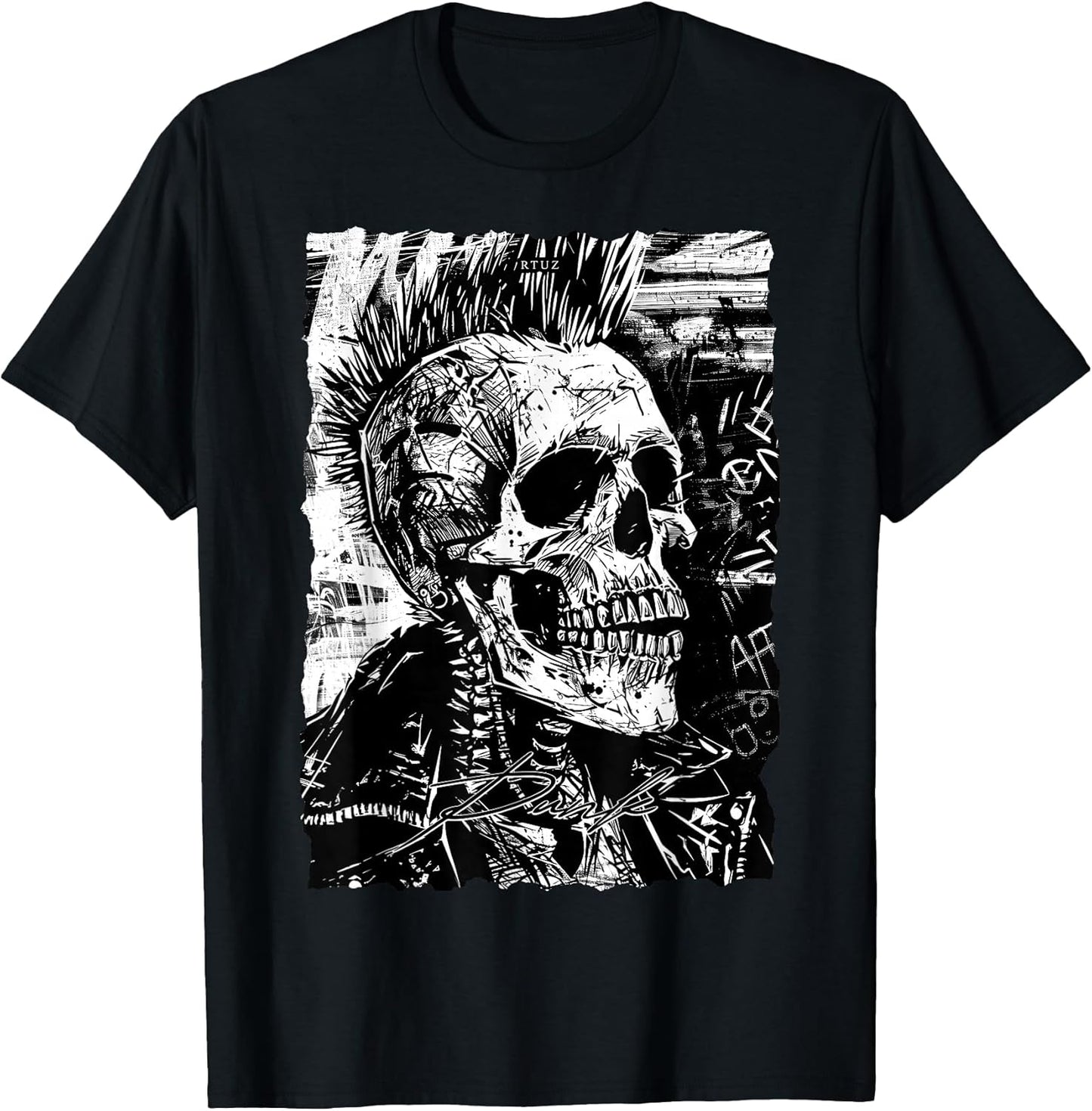 Vintage Graffiti Biker Rocker Skeleton Punk Horror Skull T-Shirt
