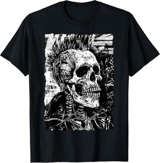 Vintage Graffiti Biker Rocker Skeleton Punk Horror Skull T-Shirt