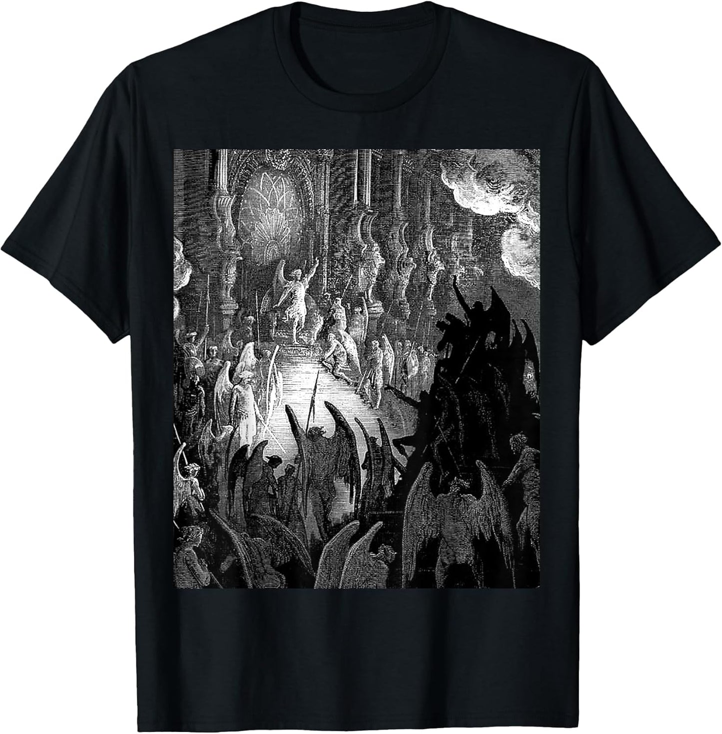 Satan in Council Gustave Dore Print T-Shirt, Small, Black