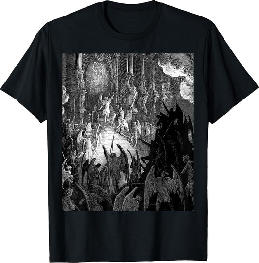 Satan in Council Gustave Dore Print T-Shirt, Small, Black