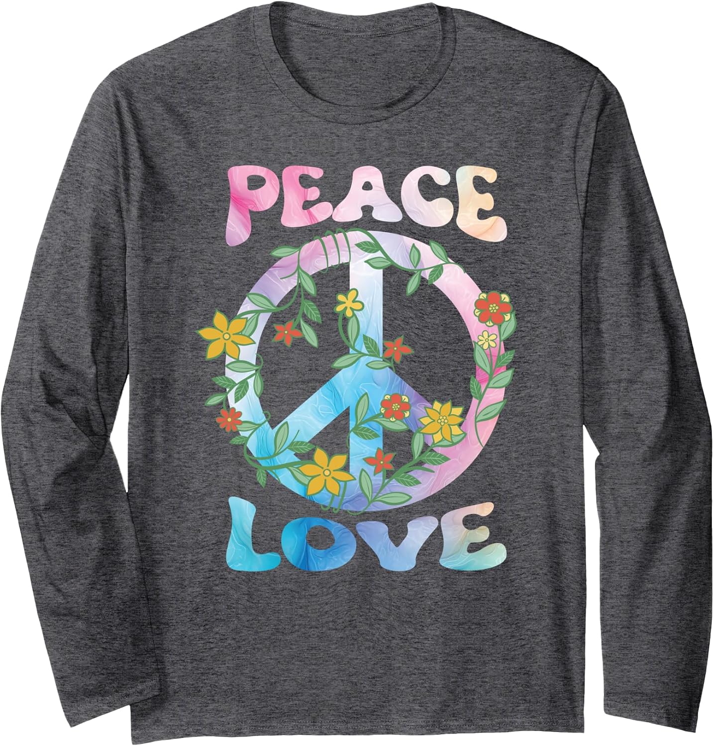Peace Sign Love 60s 70s Costume Tie Dye Hippie Theme Party Long Sleeve T-Shirt
