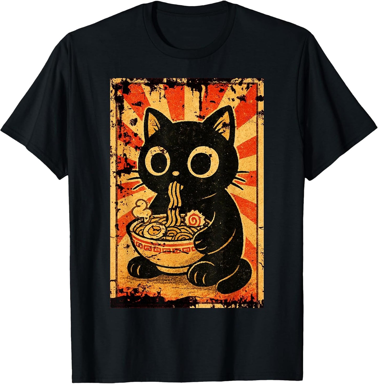 Minimalist Japanese Ramen Cat Dark Aesthetic Artwork T-Shirt
