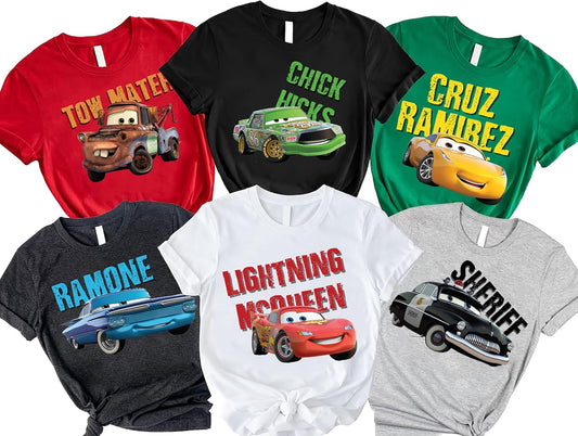 Custom Cars Birthday Shirt, Personalized Racing T-Shirt with Name and Age, Customizable Kids Car Theme Outfit, Boys Matching Tees, Adventure Vacation Crew Shirt, Kachow! Multi