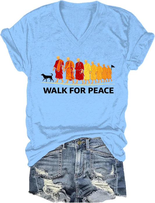 Walk for Peace Shirt Walk for Peace Monks T Shirt Walking Monks Minimalist T-Shirt Graphic Tees for Women Men