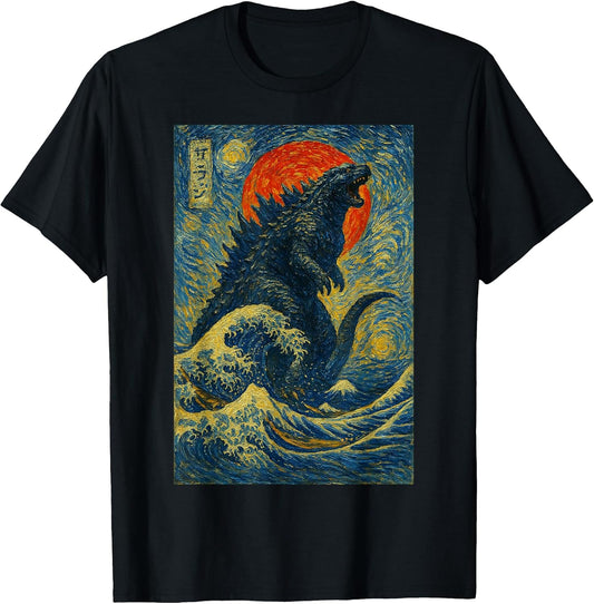 Funny Kaiju Starry Night Japanese Art Anime Van Gogh Graphic T-Shirt