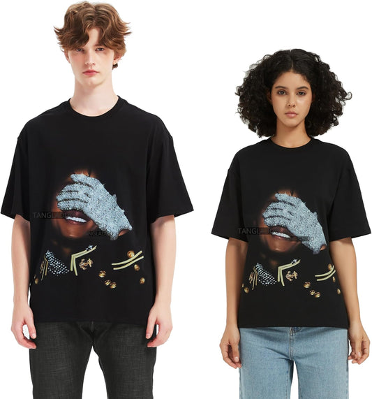 Mens Classic Graphic Tees, (No Rhinestones) Cotton Crewneck Tee, Unisex Oversized Vintage-Style T-Shirts for Men
