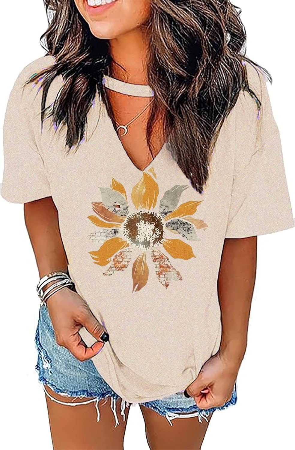 Tennessee Music Band Shirt for Women Vintage Graphics Tee Flower Print Hollow Out V Neck Short Sleeved Loose Casual Top