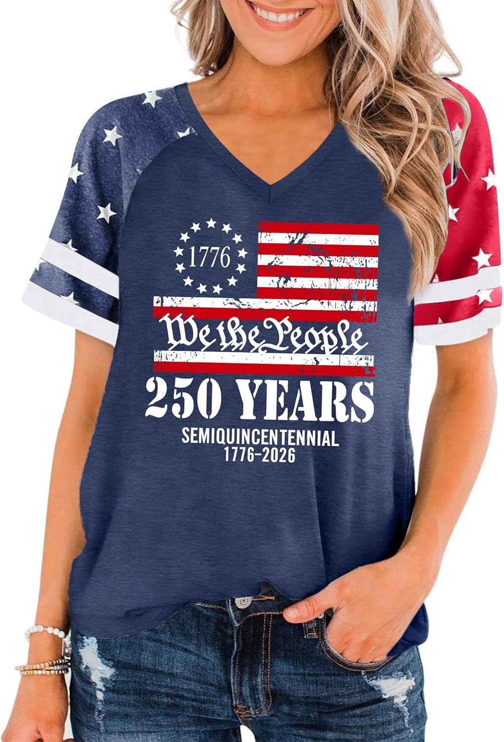250th Anniversary USA Shirt Women American Flag T Shirt 4th of July Patriotic Tees America 250 Years Tops