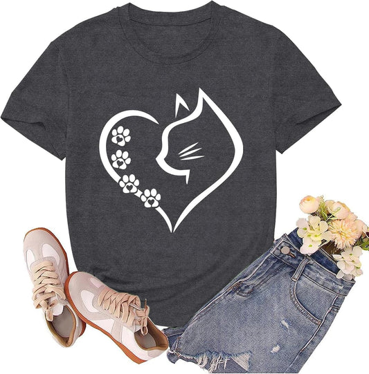 Cat Shirts for Women Cat Mom Tshirts Pet Lover Shirt Cats Paw Print Tee Tops