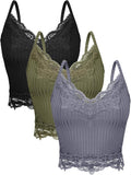 3 Pcs Women's Lace Tank Tops Y2k Camisole Lace Patchwork Crop Tops Grunge Style Ribbed Knitted Clothing