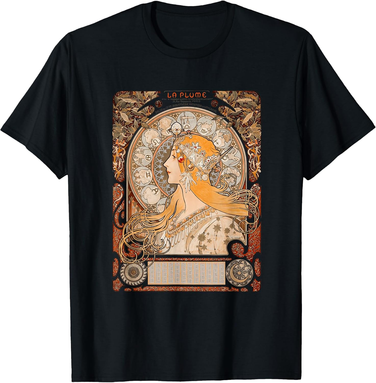 Womens Vintage Bohemian Design in Art Nouveau Style, Mucha T-Shirt