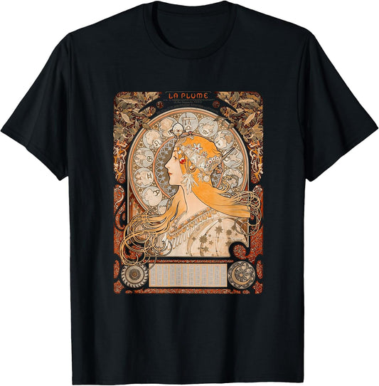 Womens Vintage Bohemian Design in Art Nouveau Style, Mucha T-Shirt