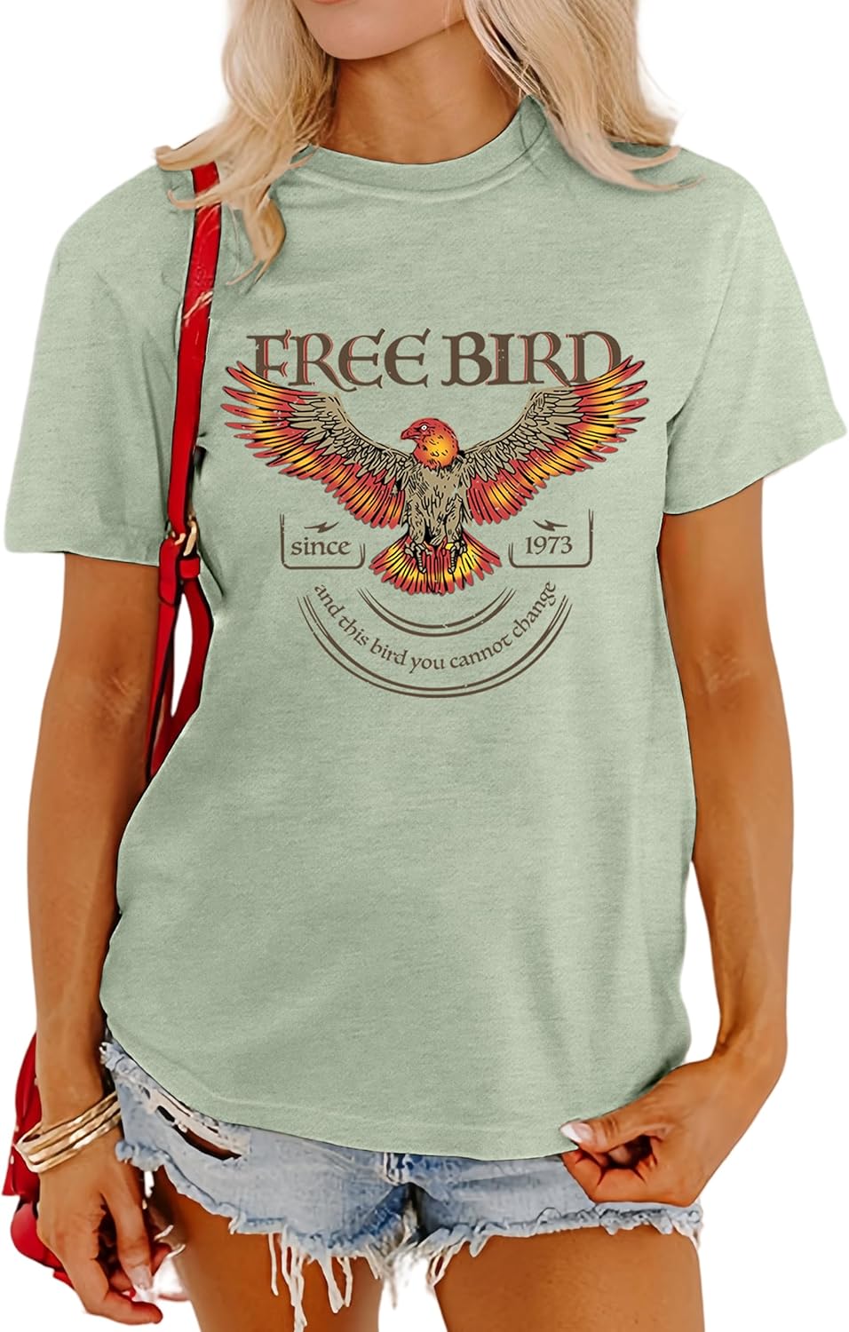Women Vintage Free Bird Graphic T-Shirts Band Music Tees Short Sleeve Tee Tops Country Concert Clothing