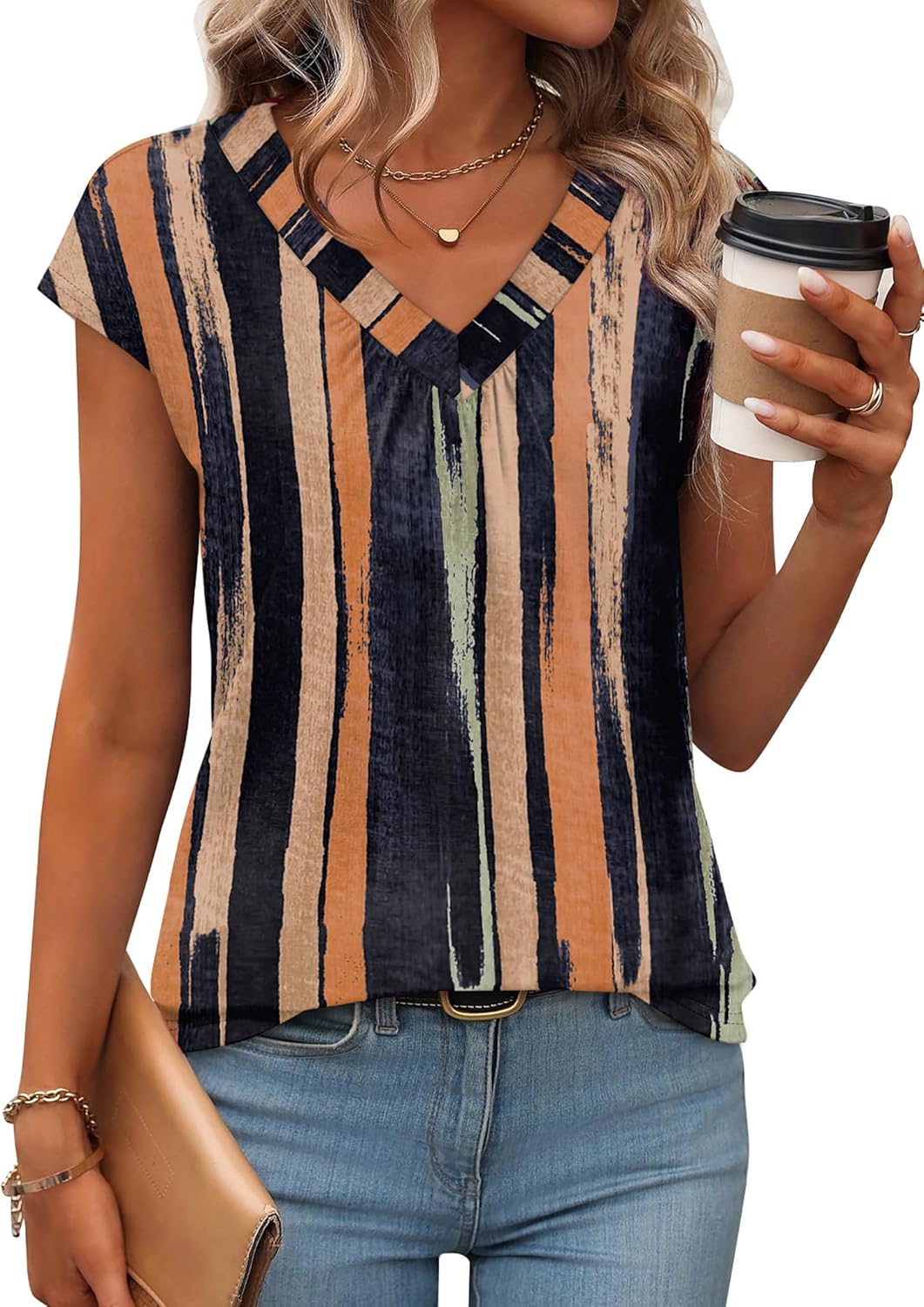 Tank Tops for Women Summer Shirts V Neck T-Shirts Beach Vacation Clothe Boho Sleeveless Basic Tees Fashion Clothing