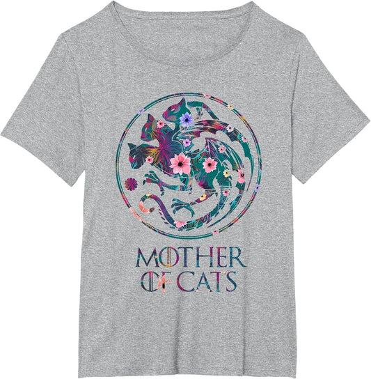 Mother of Cats Shirt with Floral Art - Cat Lovers T-Shirt
