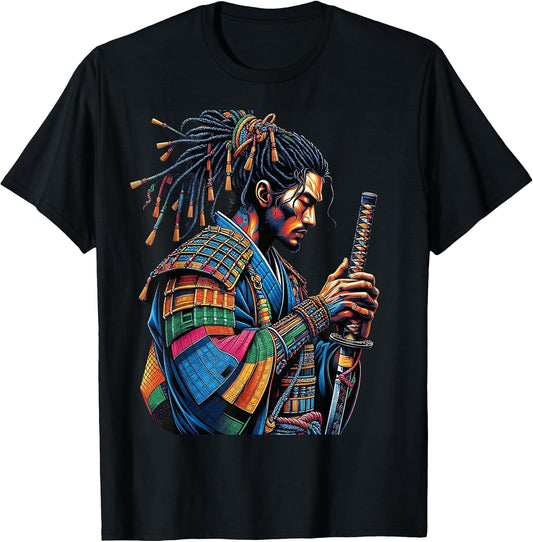 Afro American Samurai Warrior Japanese Style Bushido Art T-Shirt