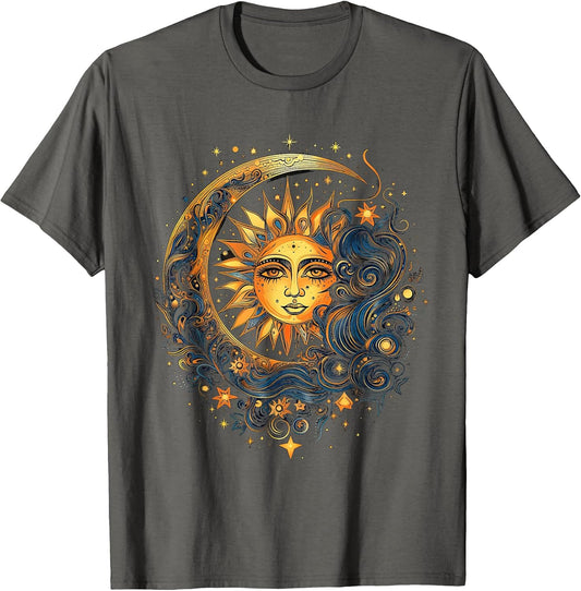 Mystic Sun and Moon Woman Mystical Flowers Aesthetic T-Shirt