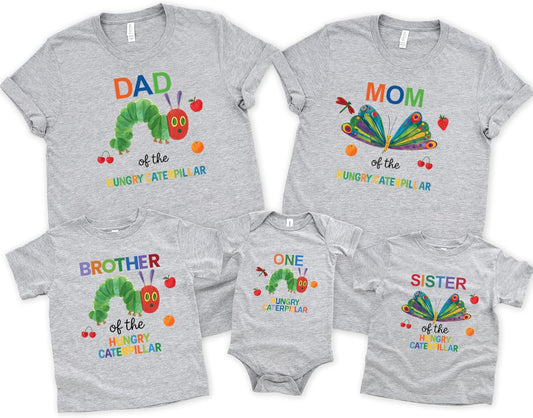 Custom Caterpillar Birthday Family Shirts, One Birthday Outfit, Caterpillar Mom Dad Brother Sister Matching Party Set Multi