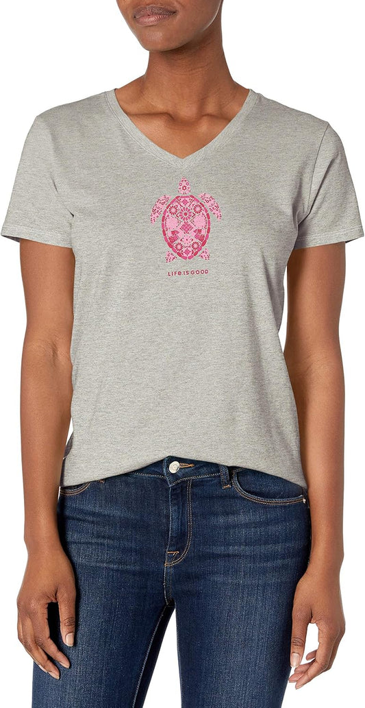 Women's Crusher Tee Shirt, Short Sleeve Cotton Graphic T-Shirts, Turtle Mosaic
