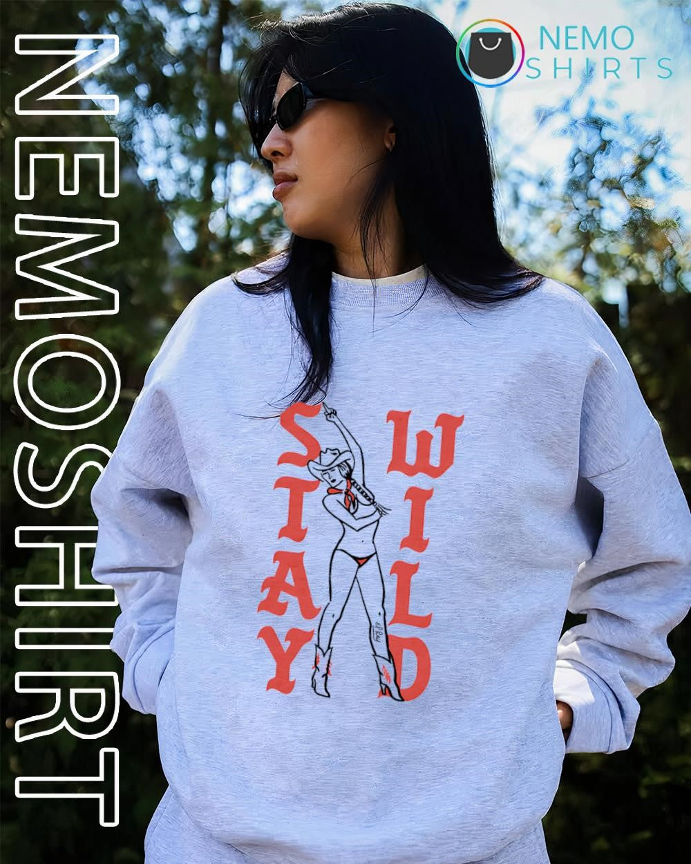 Stay Wild pin-up cowgirl graphic shirt