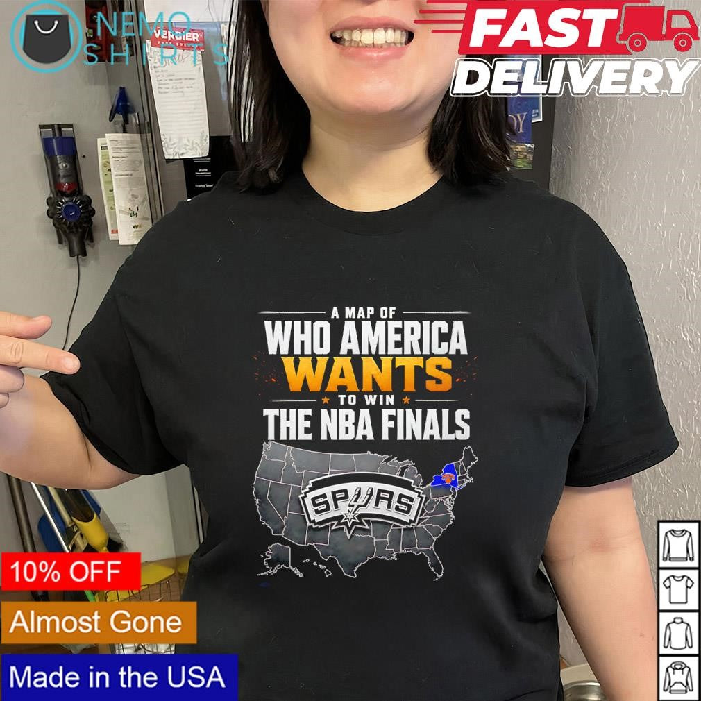 A map of who America wants to win the NBA Finals Spurs vs Knicks shirt