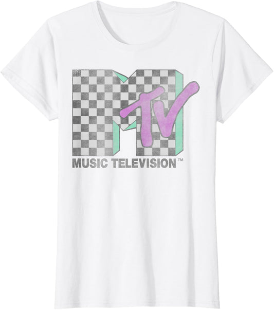 Checkered Distressed Retro Logo Short Sleeve T-Shirt