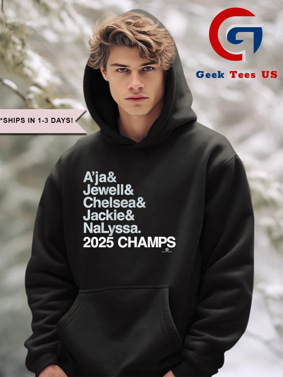 A’ja and Jewell and Chelsea and Jackie and NaLyssa 2025 Champs Las Vegas Aces WNBA shirt