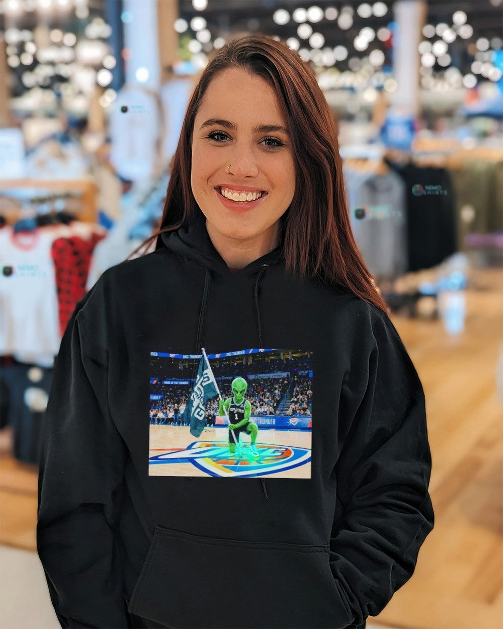 Alien Victor Wemby San Antonio Spurs land flag on OKC Thunder court shirt