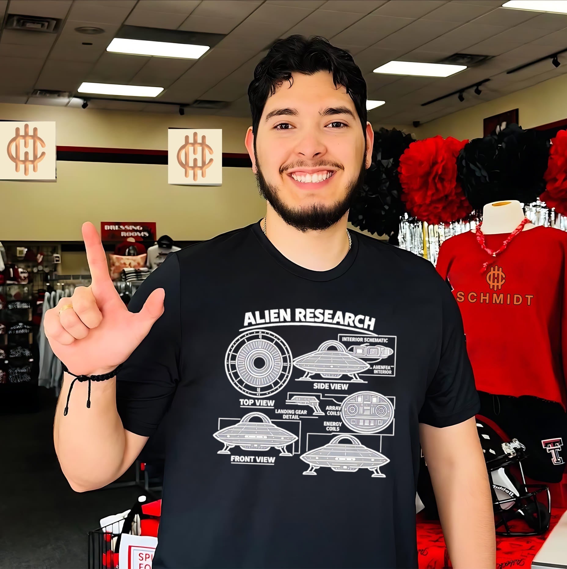 Alien research UFO top view front view side view shirt