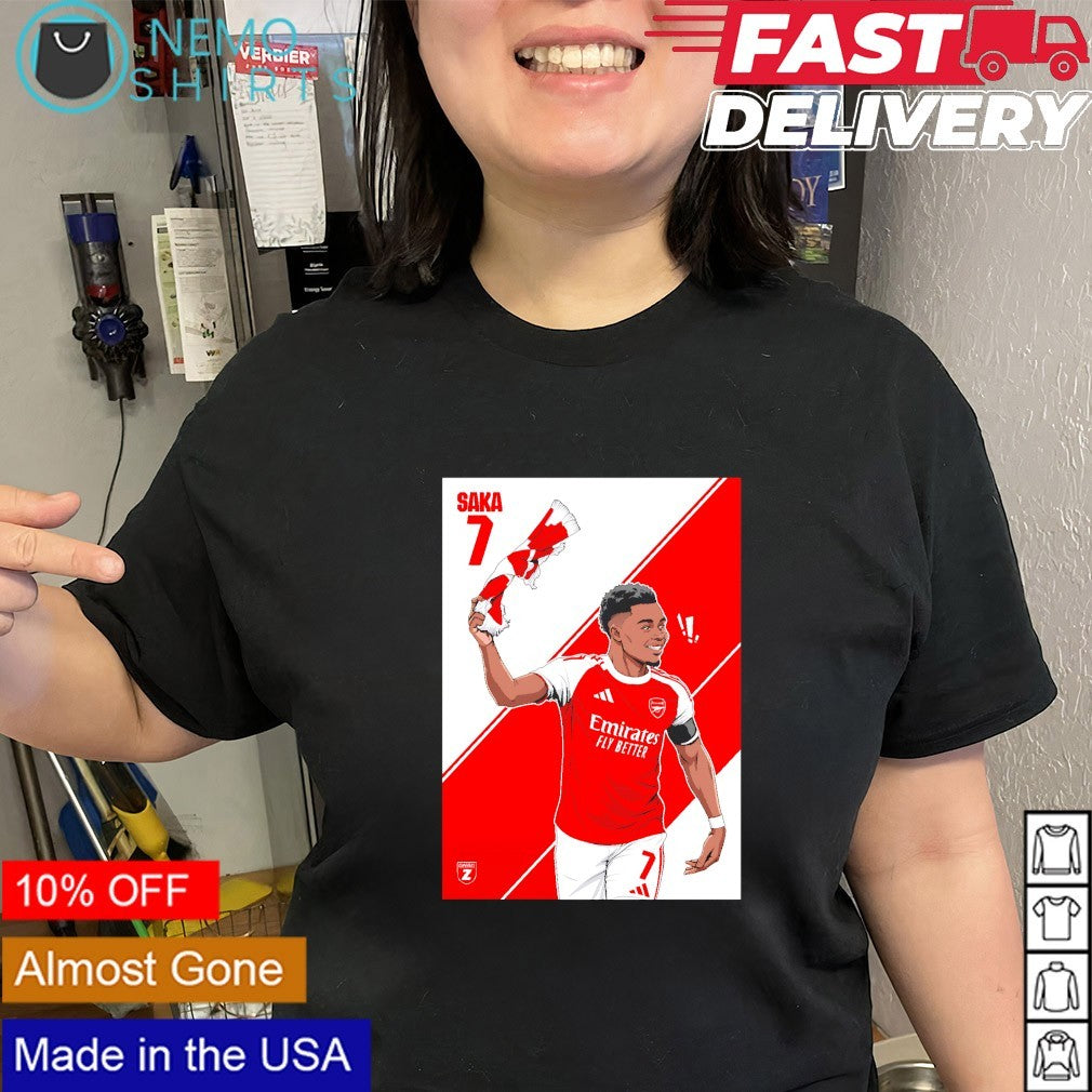 Arsenal F.C. forward Bukayo Saka 7 Starboy shirt