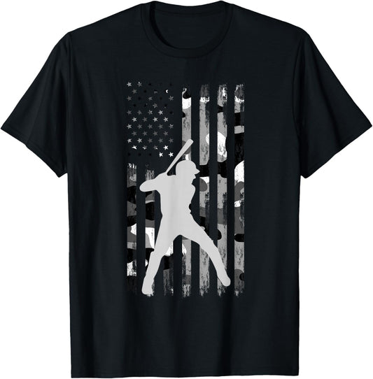 Baseball Player American Flag USA Camo Patriotic Graphic T-Shirt