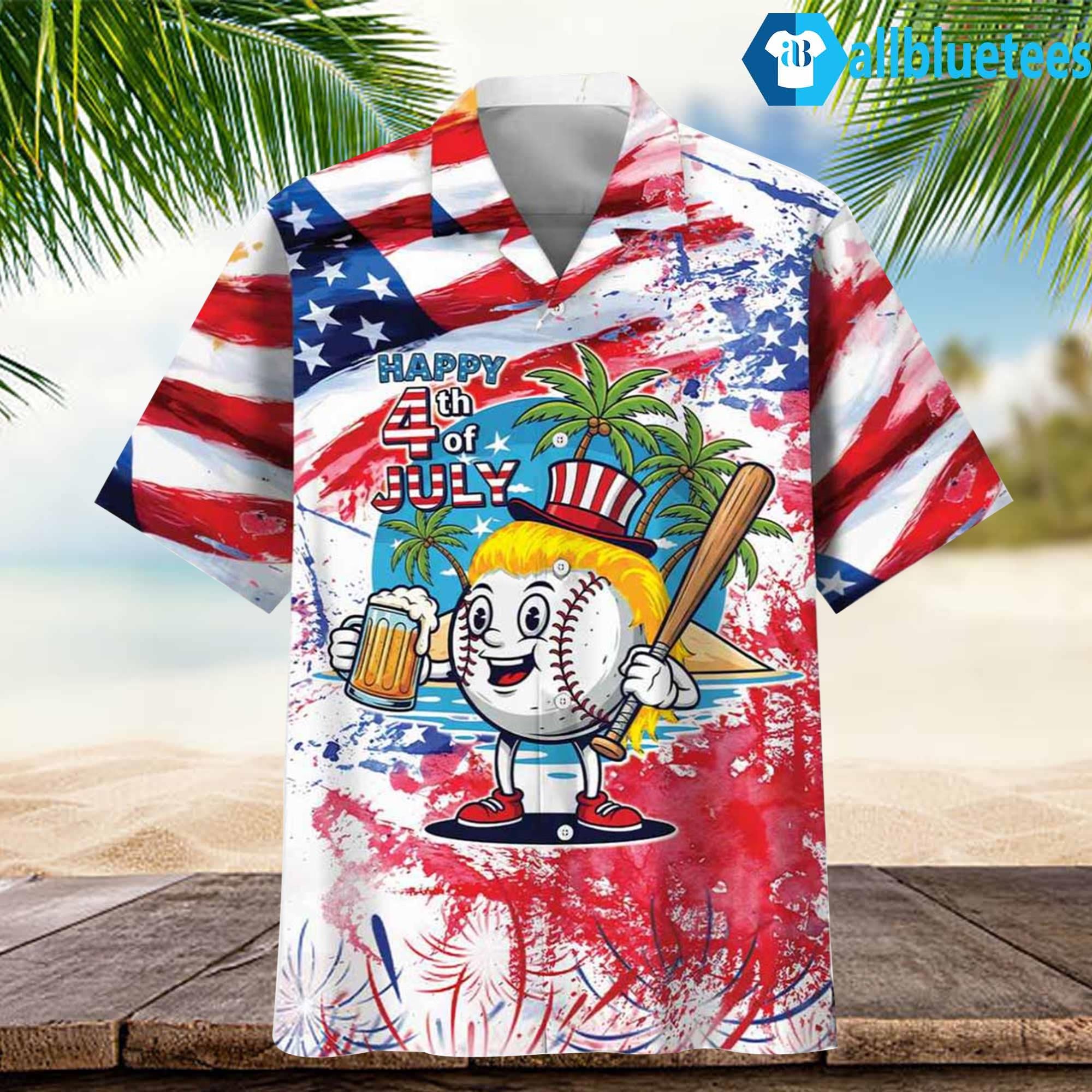Baseball Beer Happy 4th of July Hawaiian Shirt