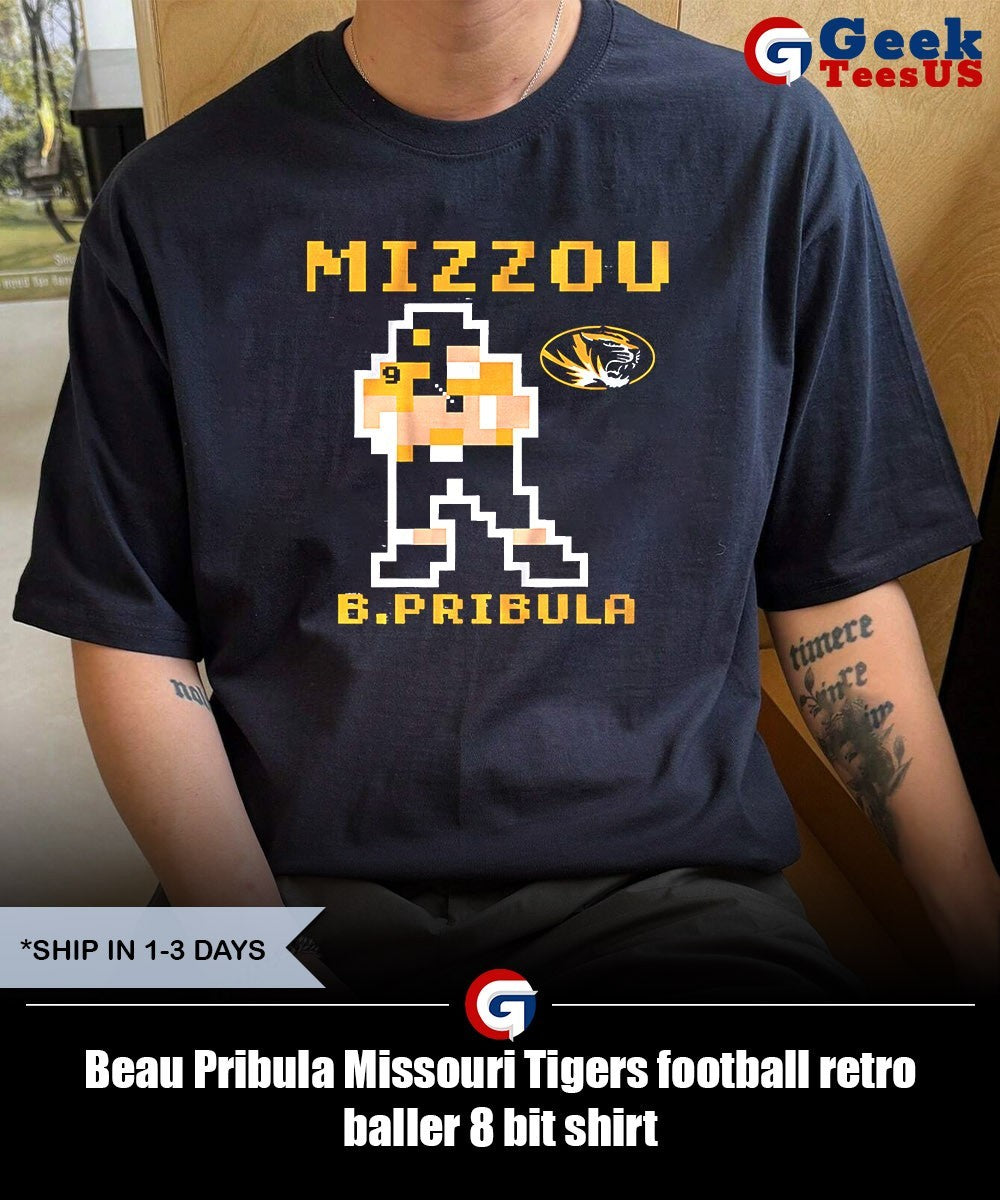 Beau Pribula Missouri Tigers football retro baller 8 bit shirt