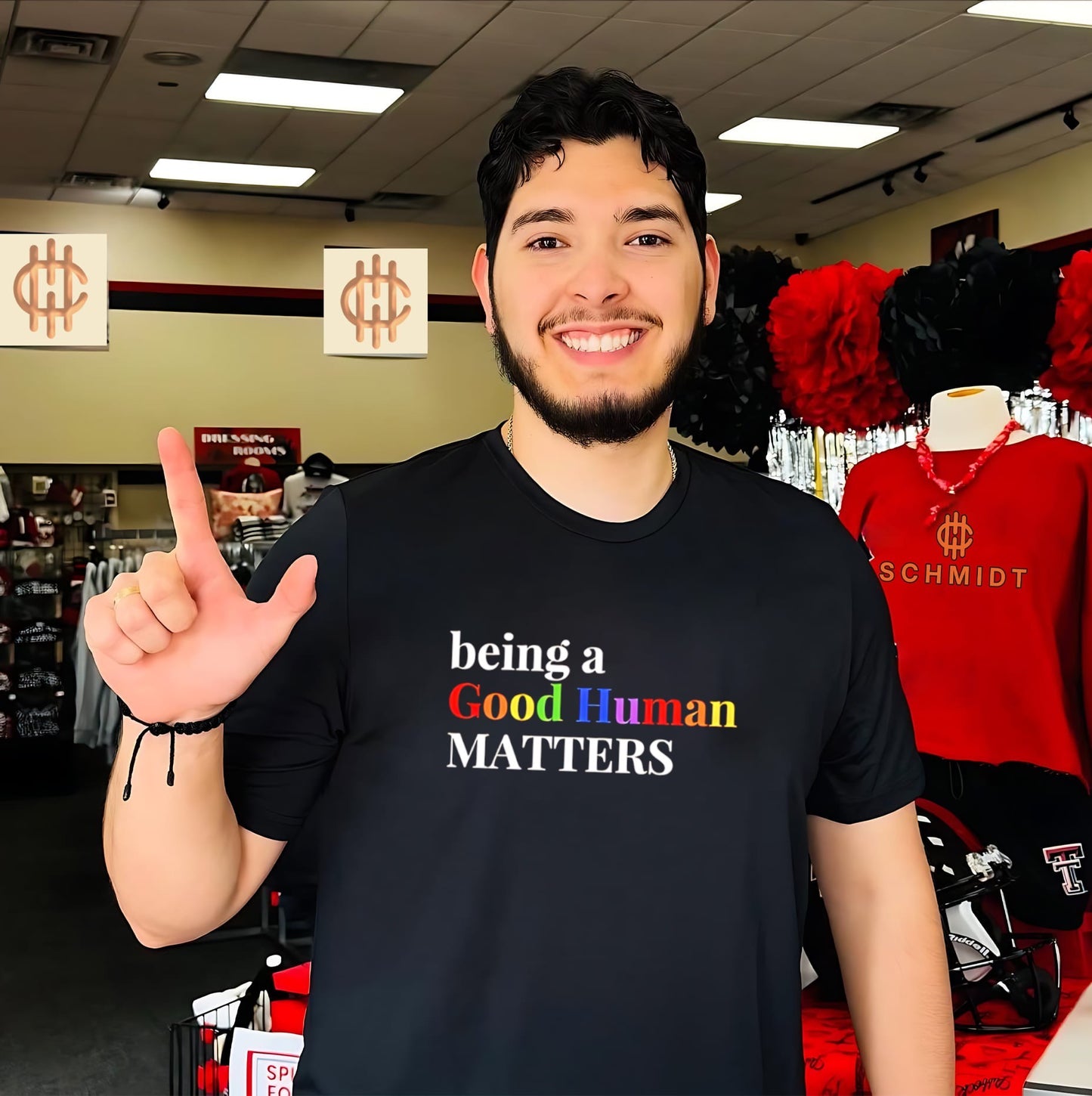 Being a good human matters in rainbow color text shirt