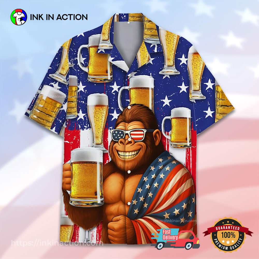Bigfoot Beer Funny 4th Of July Hawaiian Shirt