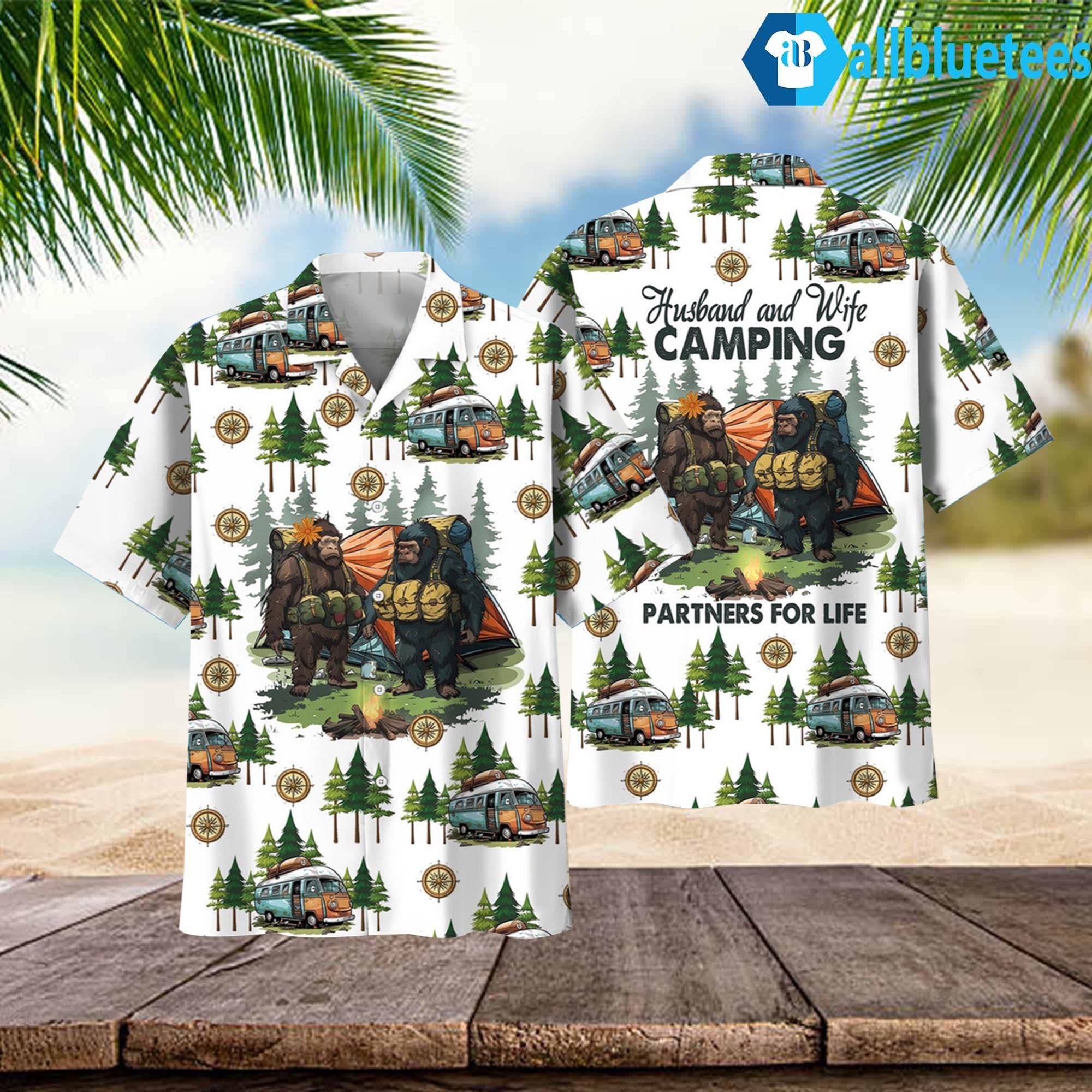 Bigfoot Husband And Wife Camping Partners For Life Hawaiian Shirt