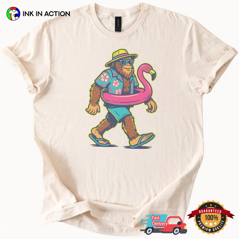 Bigfoot Summer Pool Party Funny Tee