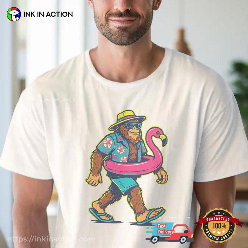 Bigfoot Summer Pool Party Funny Tee
