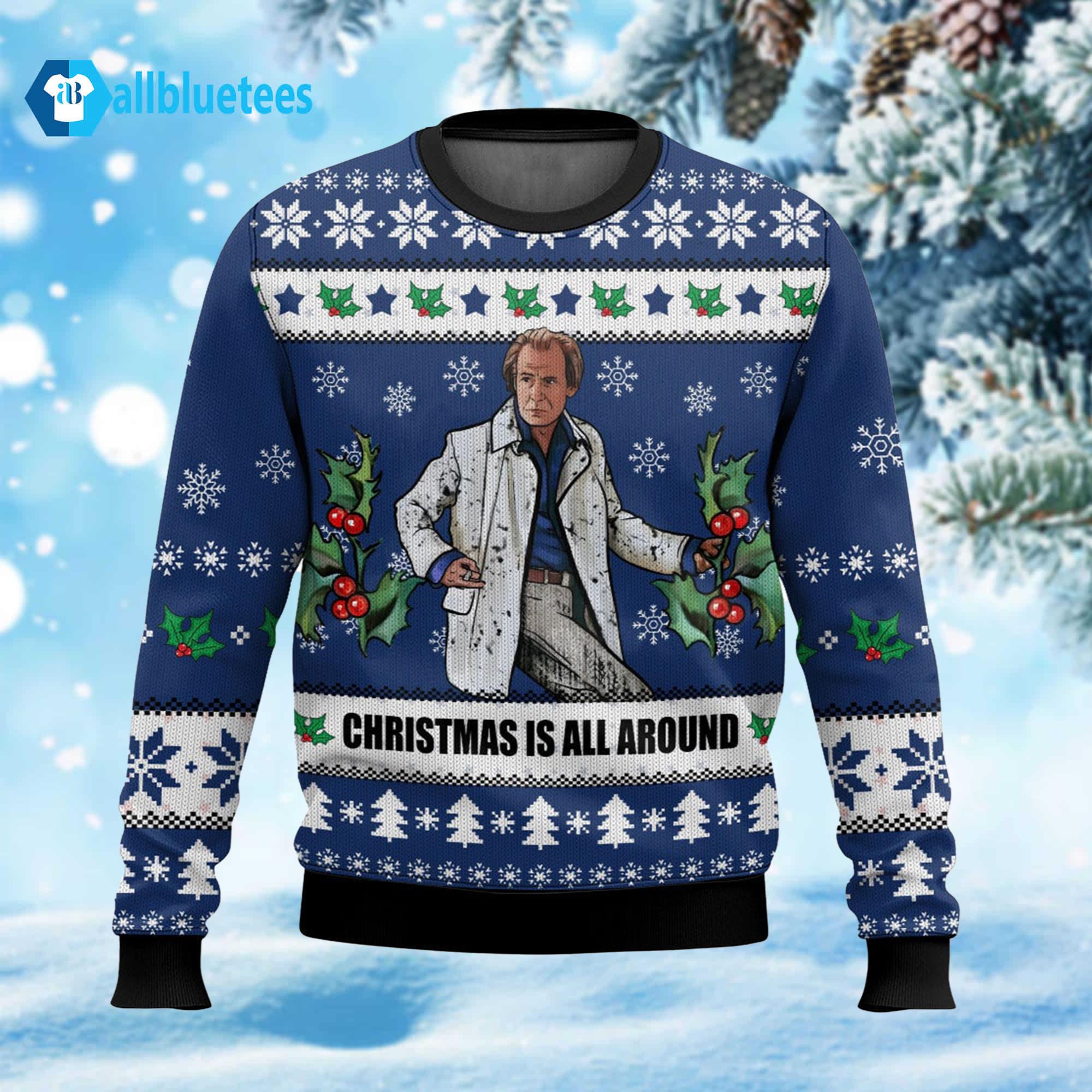 Billy Mack Christmas Is All Around Love Actually Ugly Christmas Sweater