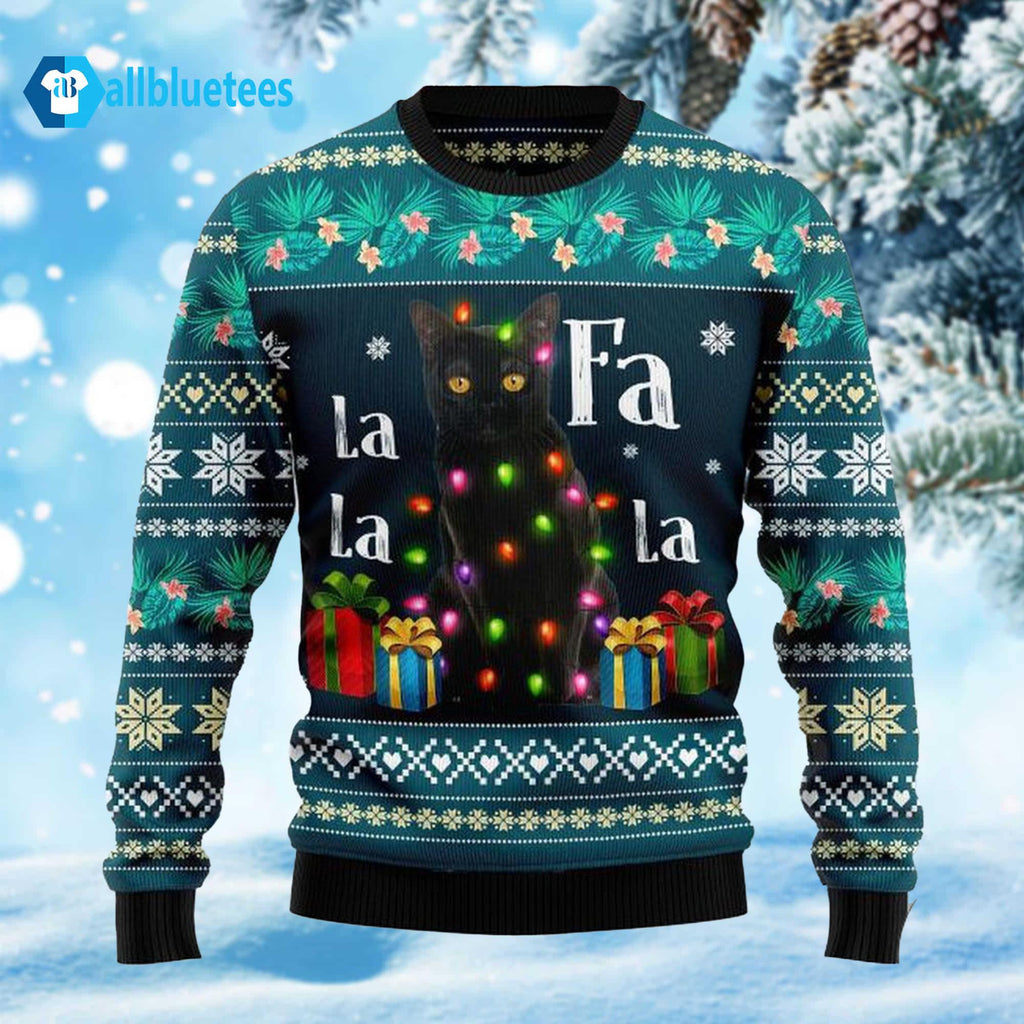 Black Cat Falalala Christmas Ugly Sweater