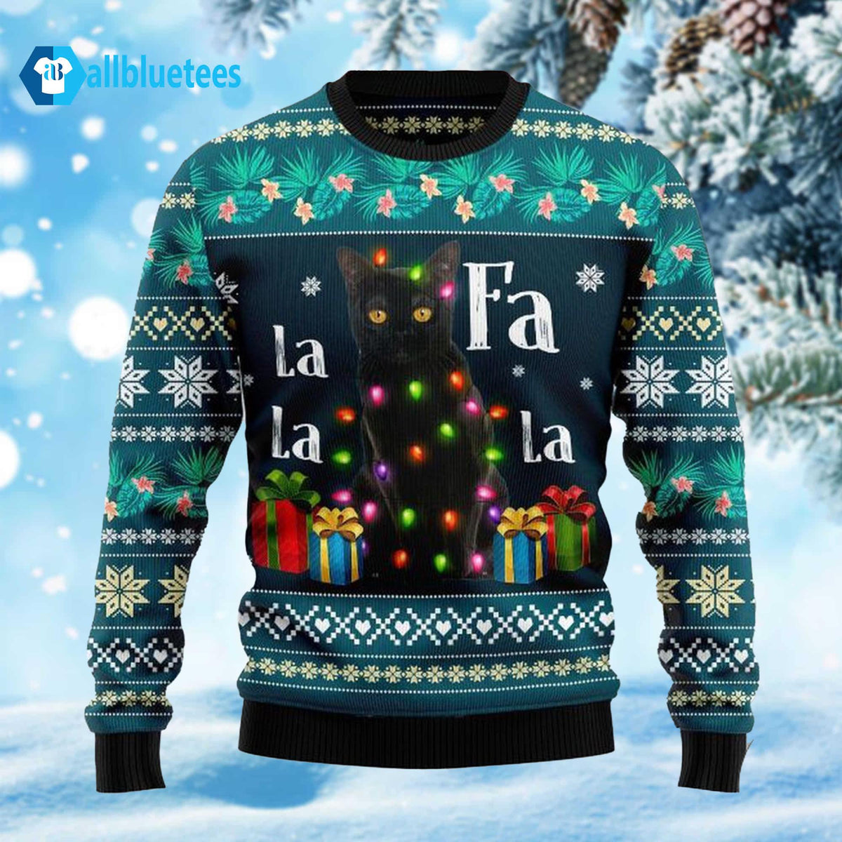 Black Cat Falalala Christmas Ugly Sweater