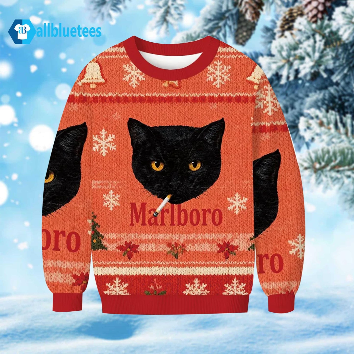 Black Cat Smoking Marlboro Ugly Christmas Sweater