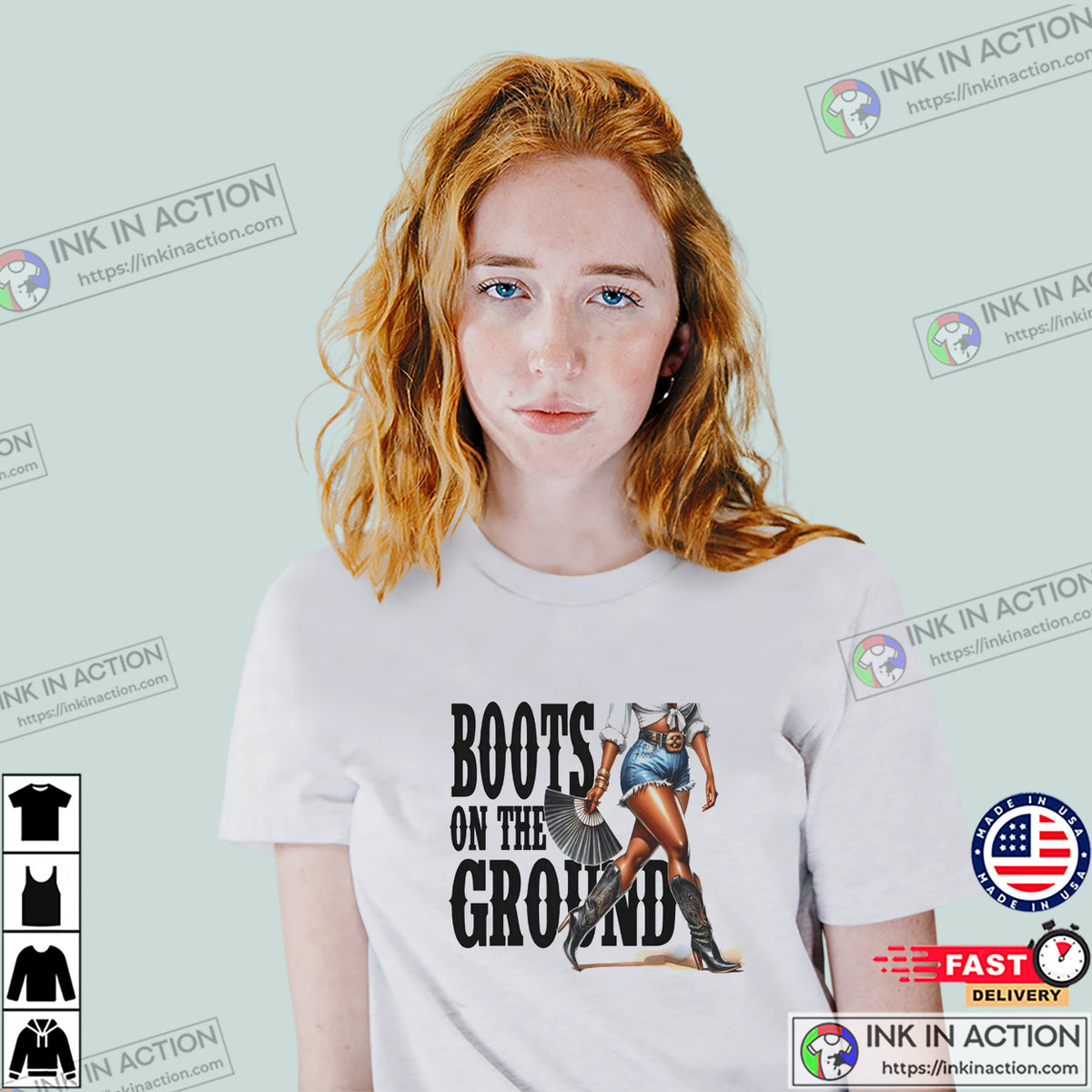 Boots On The Ground Fancy Black Cowgirl T-shirt
