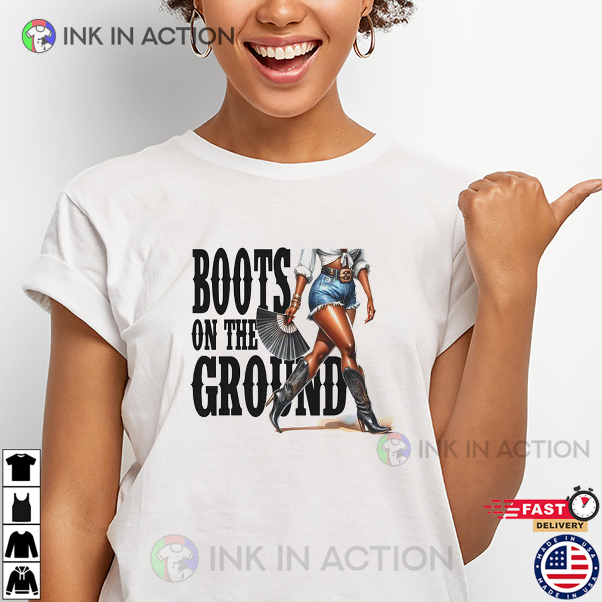 Boots On The Ground Fancy Black Cowgirl T-shirt