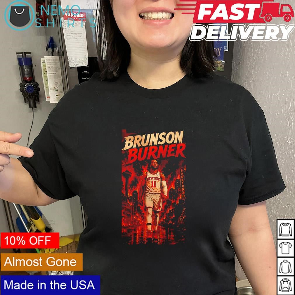 Brunson Burner of New York Knicks guard Jalen Brunson Game 1 victory shirt